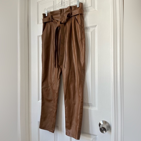 Lucy Paris Tan Faux Leather Paper Bag Waist Pants Small - Picture 9 of 9